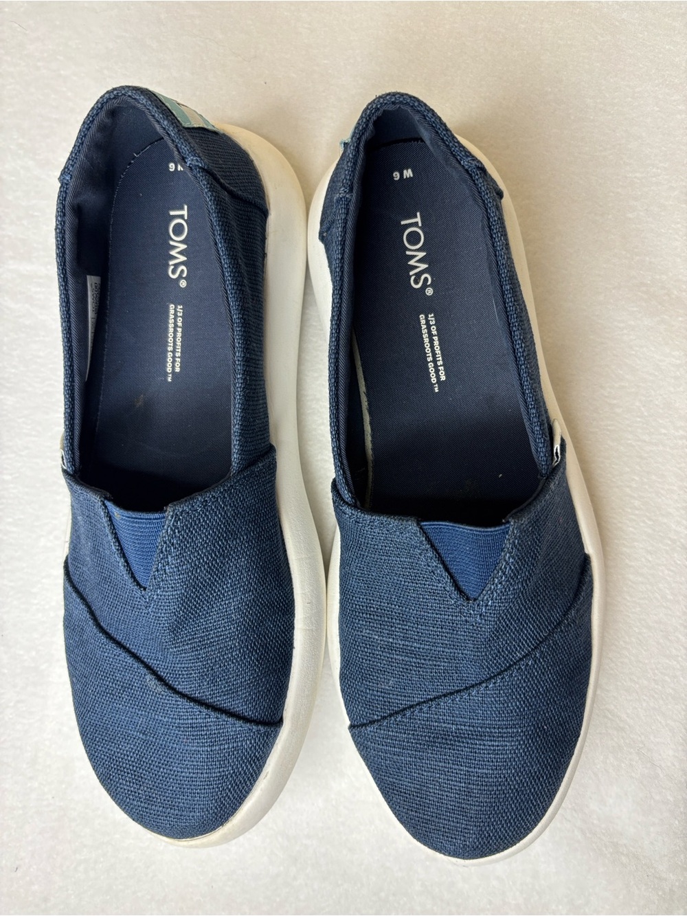 TOMS Navy Slip-On Canvas Shoe with White Label